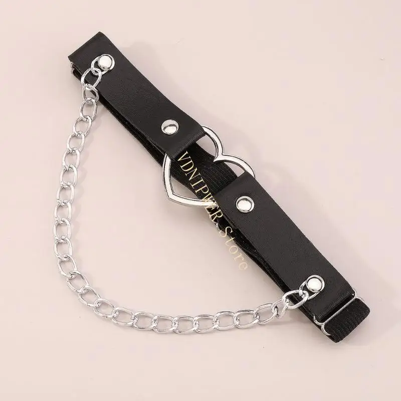 トレンディなホロウアウトハートレッグチェーンPUレザーフリンジフェイスチングチェーン女性ミュージックフェスティバルとコスプレパーティーD08Eに最適