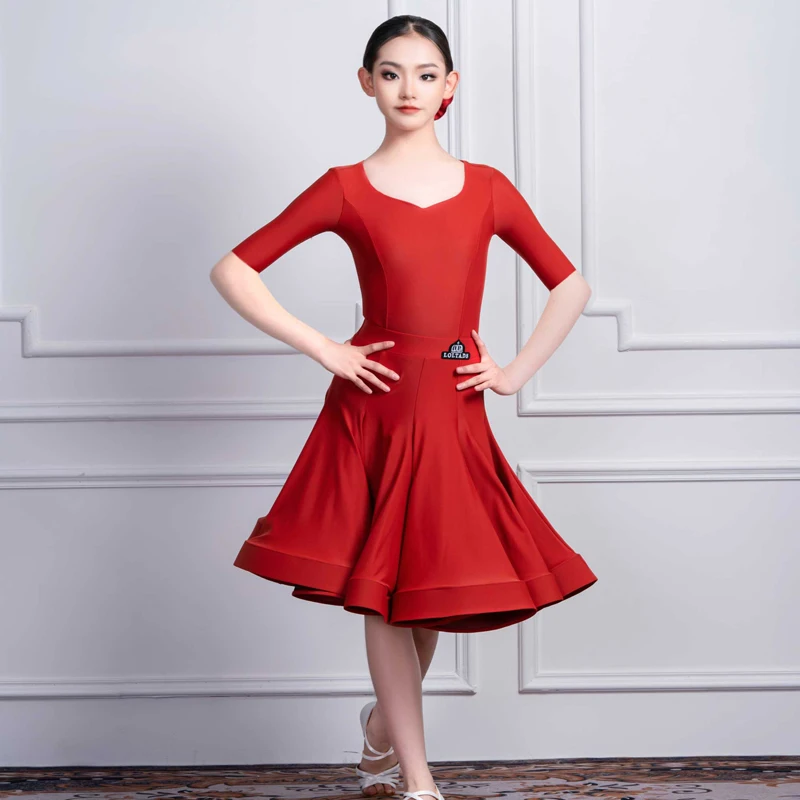 ชุดเต้นรำลาตินมาตรฐานสำหรับเด็กหลากสีชุดแข่งขันมืออาชีพชุดเดรสเด็กผู้หญิงกระโปรงละตินชุดเต้นรำ