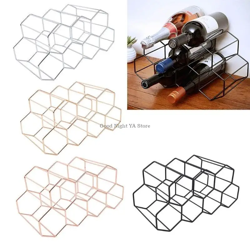 7 Bottle Modern Metal Honeycomb Wine Rack Wine Bottle Storage Tabletop Wine Rack Hexagon Wine Holder Display