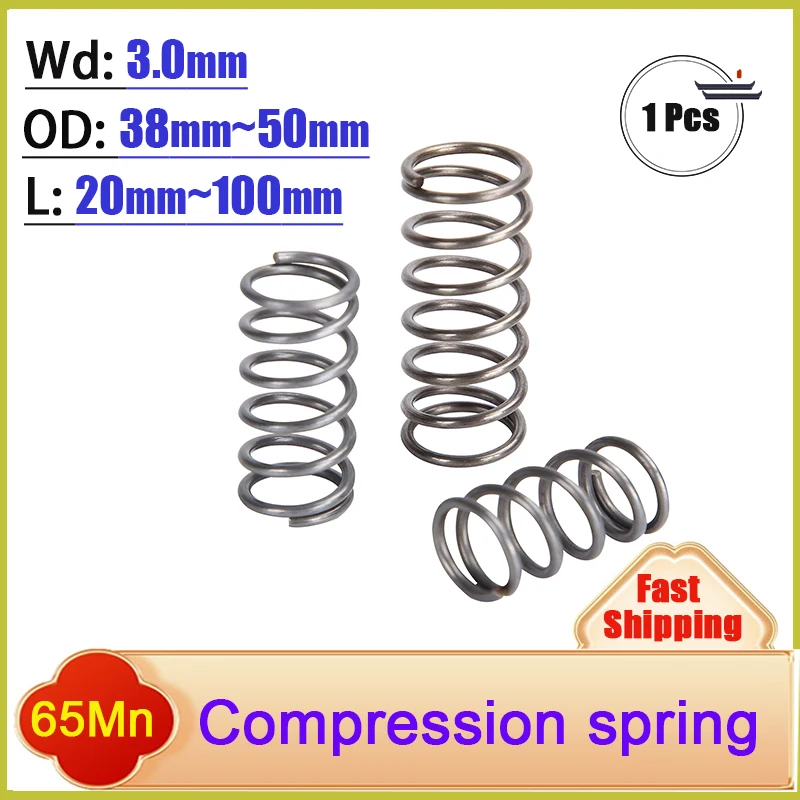 1Pcs Wire Diameter 3.0mm  Strong Spring Steel 65Mn Compression Spring OD:38mm-50mm Extension Length 20mm~100mm  Customizable
