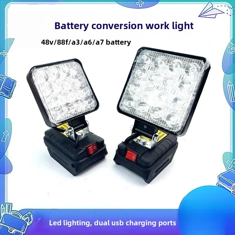 Portable Cordless LED Flood Light, Battery Adapter Work Light with USB Charger, Workshop Accessory