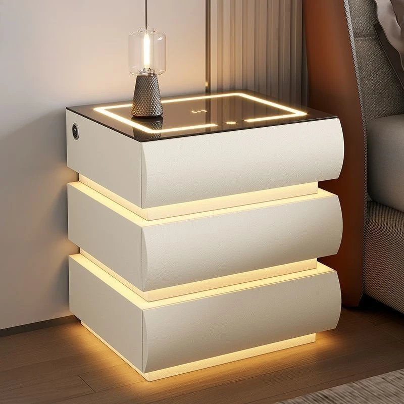 Simple modern wireless charging password lock Bluetooth audio three-color light creative solid wood cabinet