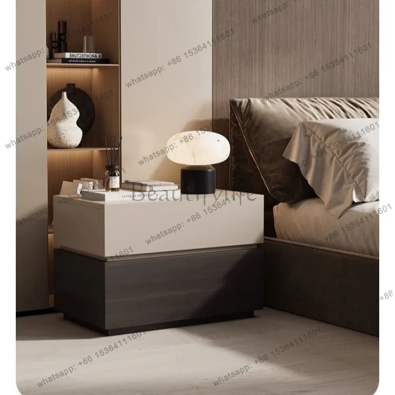 

Pure solid wood bedside table Italian minimalist large drawer locker household storage cabinet bedroom bedside cabinet