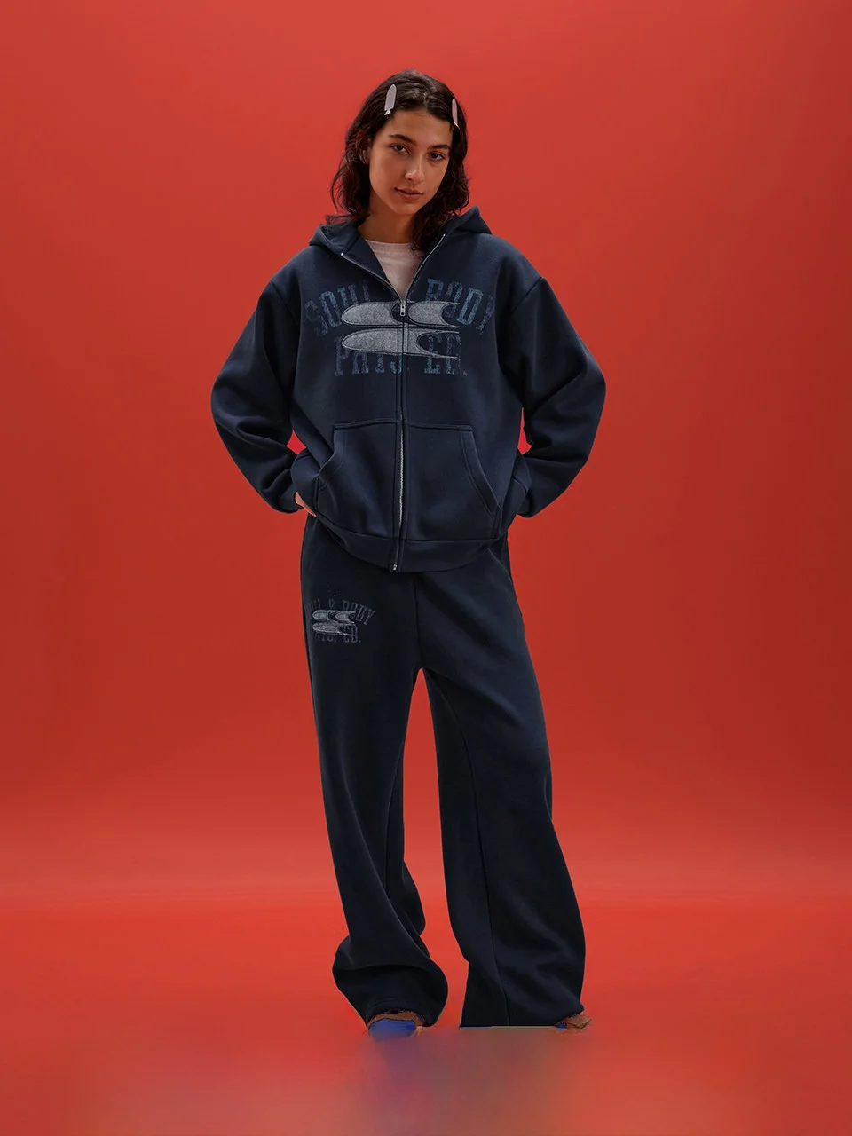 

Retro Fce Lined Felted Wool Crnenter X BO SoulBody Vintage Sweatpants Loose Wide Leg Pants Polyester Cotton Blend