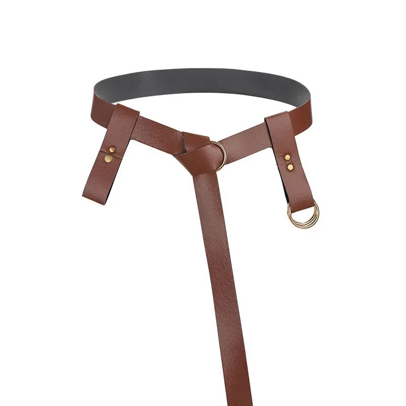 Jupe de ceinture médiévale pour adultes, anneaux métalliques simples de randonnée, boucle en cuir, sangle de cerceau pour tasse, accessoire de Performance pour femmes et hommes