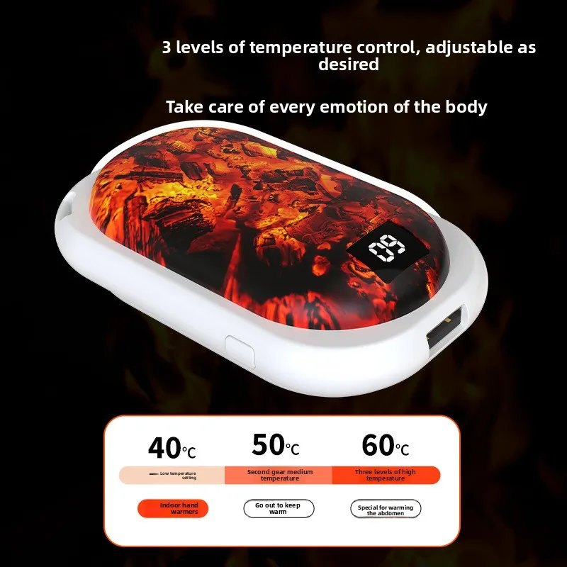 New Flame Hand Warmer Charging USB Mini Charcoal Fire Charging Large-Capacity Three-Speed Digital Display Hand Warmer view 4