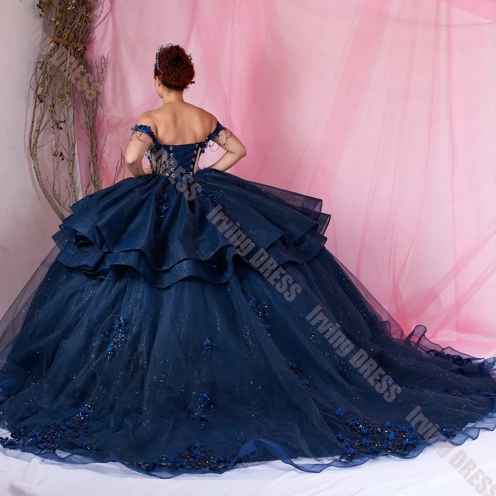 Quinceanera Dresses Customized Sweetheart Neck Sleeveless Crystal Beaded Tiered Tulle Ball Gown Party Birthday Sweet 15 16 Dress