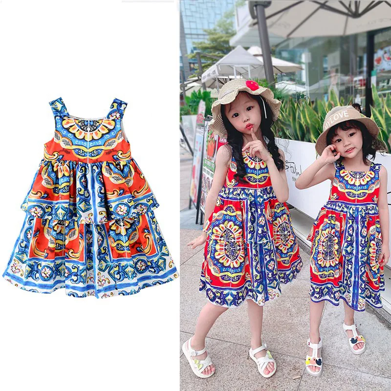 

Girls' Cake Dress2025New Children's Skirt Summer Printed Suspender Skirt Baby DressDHome