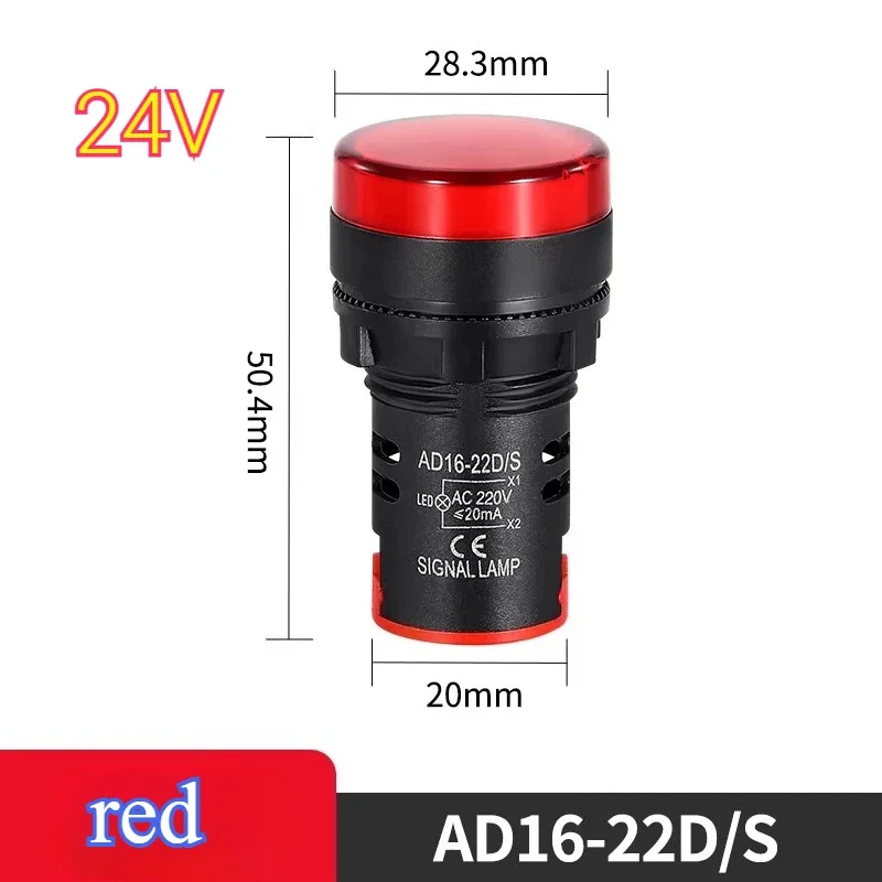 

22mm Indicator Light 6V 12V 24V 36V 220V 380V LED Power Indicator Pilot Signal Light AD16-22DS Panel Mount Lamp Multicolor 20mA