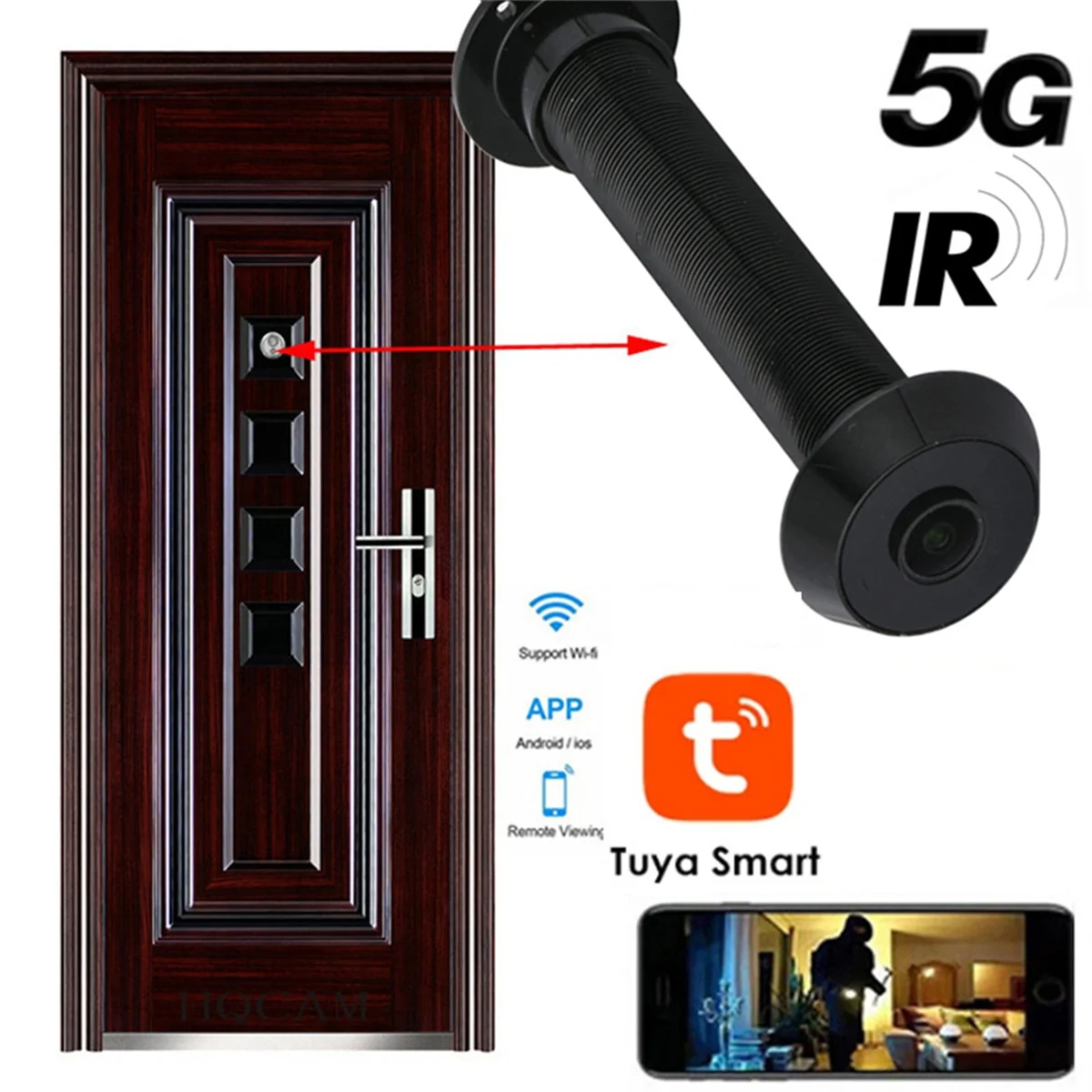 كفاءة 1080P Tuya Smart Life Home عارض رقمي ثقوب البابات الاتحاد الأوروبي التوصيل الفضة