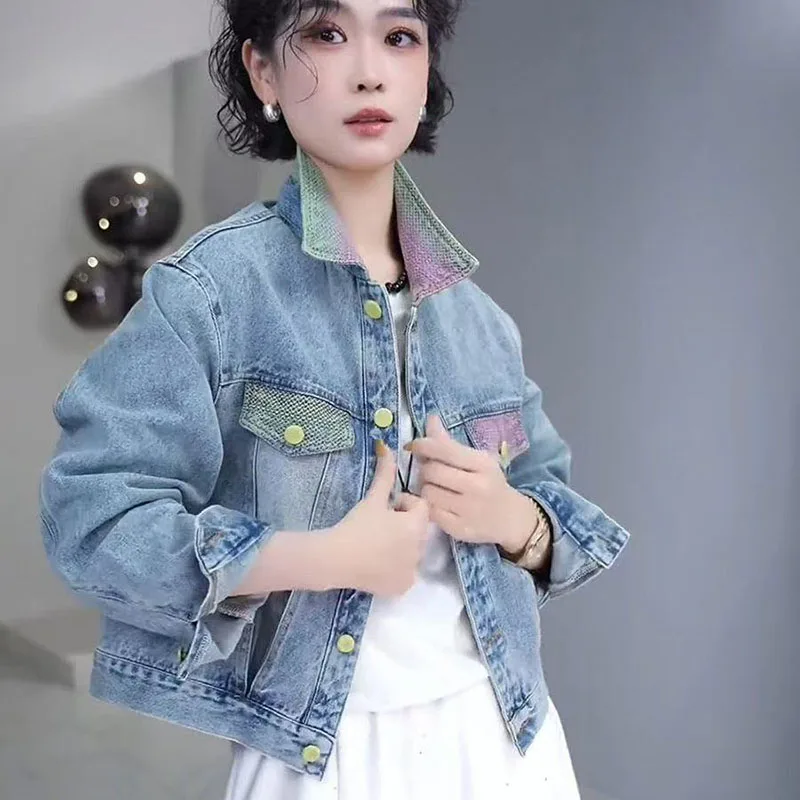 

Denim Jacket Women 2025 Spring Autumn New Cowboy Coat Lady Short Fashion Retro Jeans Outwear Western-Style Overcoat Female Tops