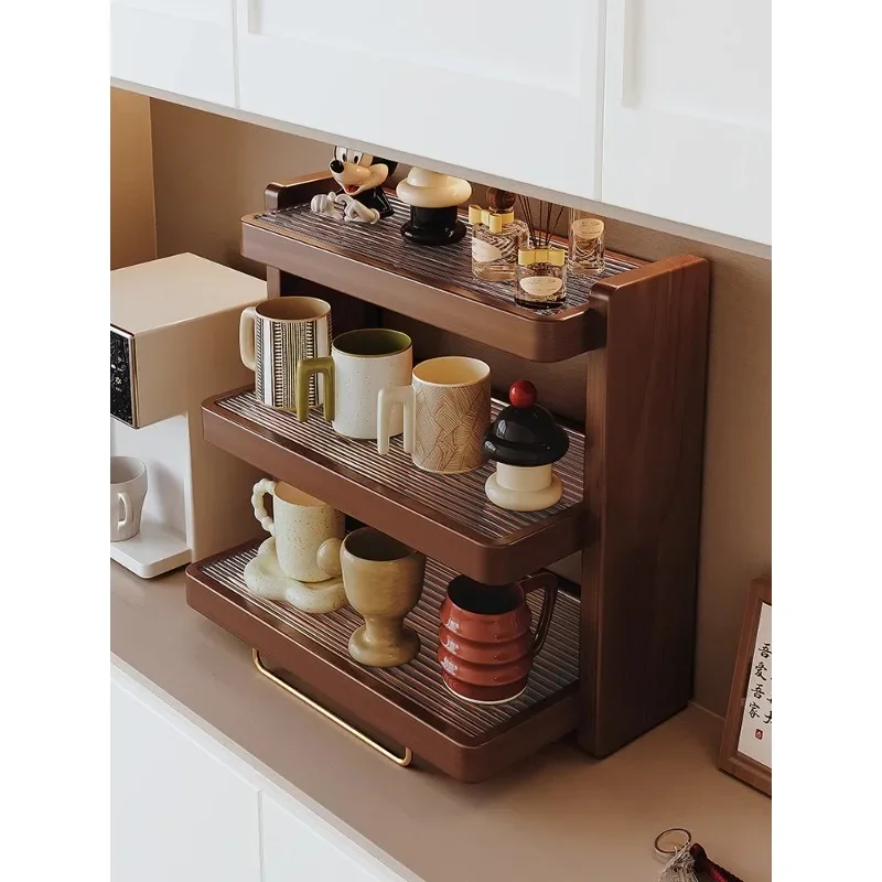 

Solid Wooden Cup Stand in Luxurious Black Walnut - Space-saving Organizer for Tea and Coffee Cups, Display Shelf for Kitchen