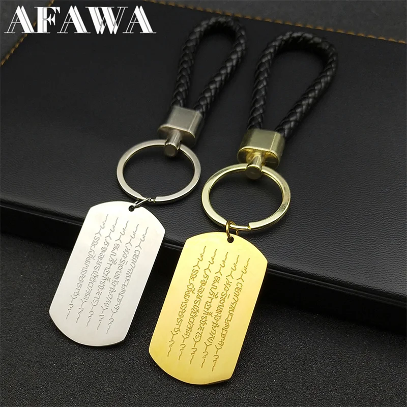 

Thai Five Scripture Stainless Steel Pendant Key Chain for Women Men Gold Color PU Leather Buddhism Keyring Jewelry chaveiro