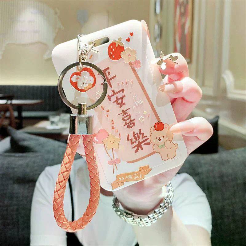 Cartoon Stitching Card Holder Hanging Rope Keychain Subway Card With ID Card Holder Girl Key Accessories