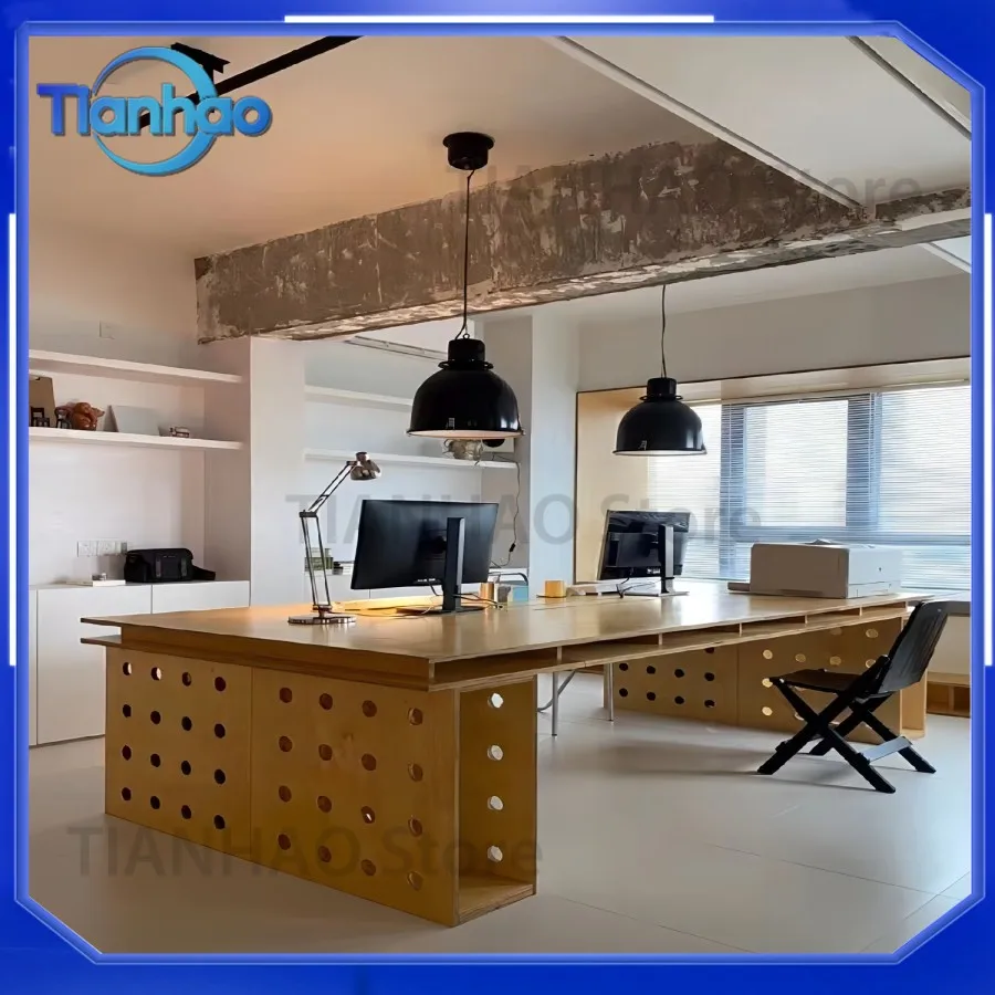Nordic Rectangle Modern Simple Workstation Long Table Conference Desk Birch Ocean Board Desk Solid Wood Workbench