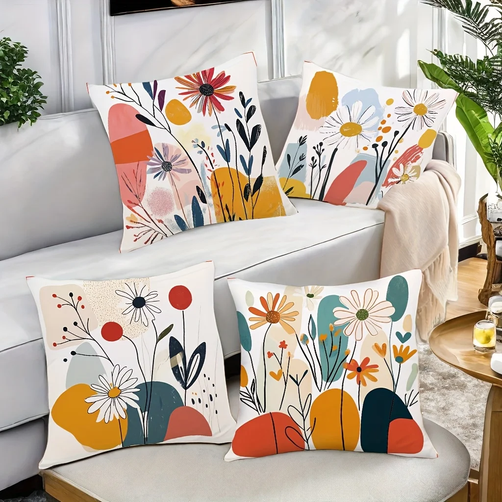 4Pcs Abstract Flower Pillow Covers 45x45cm Double-sided Printed Colorful Geometric Cushion Cases Modern Living Room Decor No