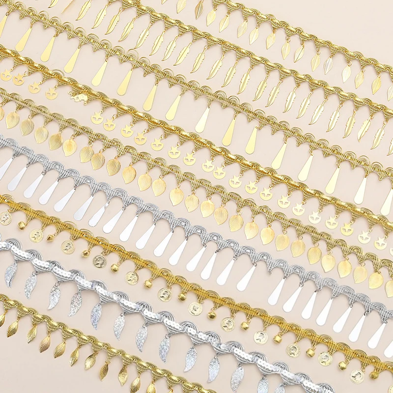 1yard Ethnic Style Sequin Pendant Tassel Lace Trim for Party Dance Dress Clothing DIY Sewing Decorative Trimming Accessories