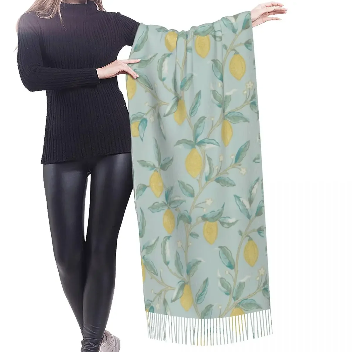 William Morris Lemon Tree Pattern Wedgewood Scarf Wrap Women Long Winter Fall Warm Tassel Shawl Unisex Fashion Versatile Scarves