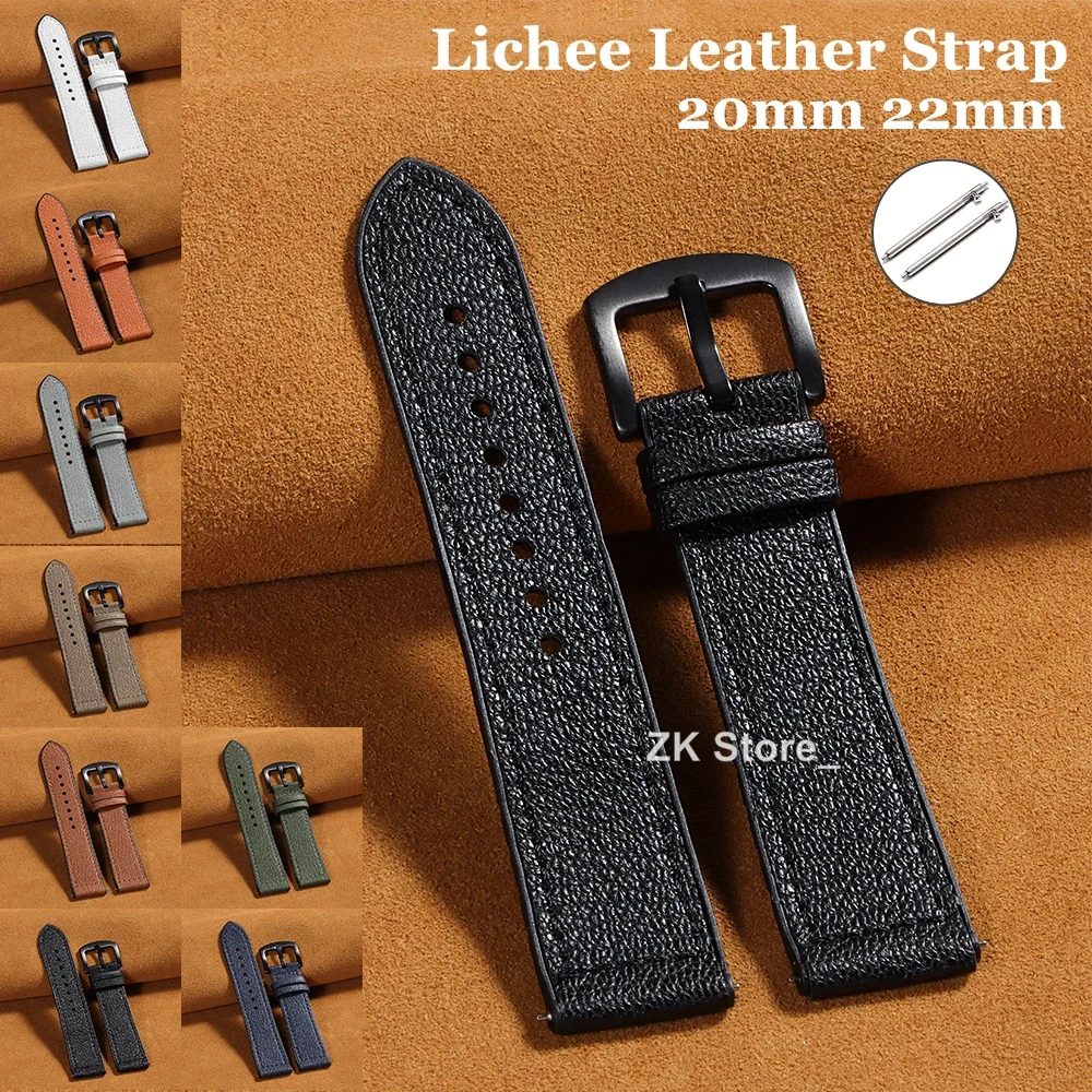 

Quick Release Vintage Retro Genuine Calfskin Watch Band 20mm 22mm Soft Watch Bracelet Men Women Lichee Leather Strap Accessories