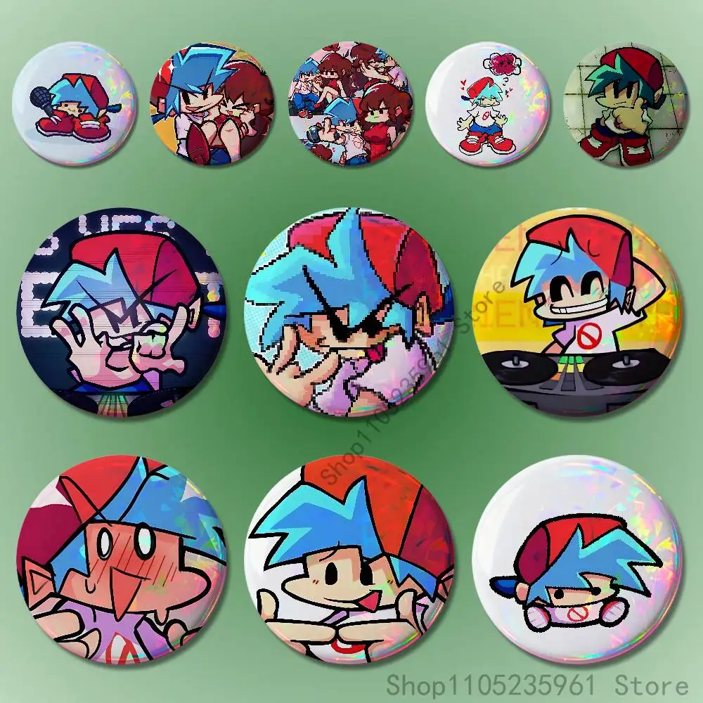 

F-Friday N-Night F-Funkin Badges 25 32 44 58 75 mm Round Cosplay Pin Fans Collect Friends Gifts Brooch Souvenir Custom