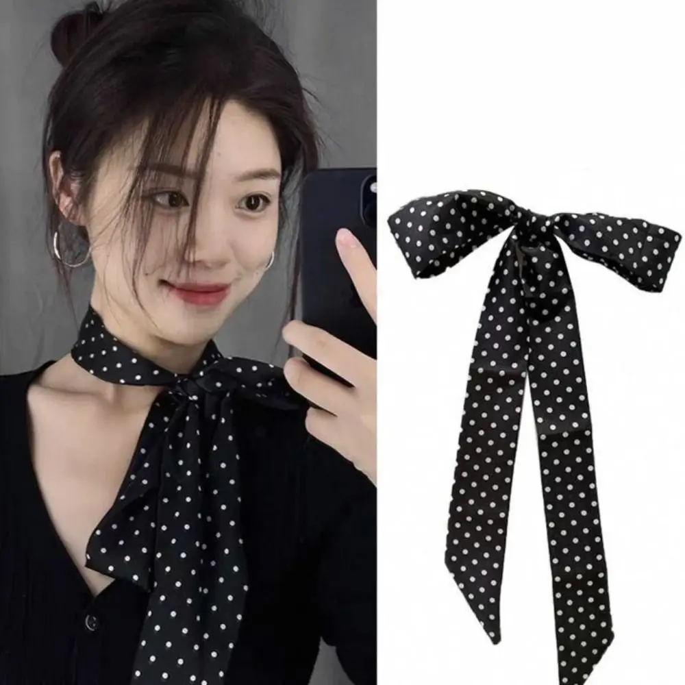 Elegant Wave Dot Long Strip Ribbon Scarf for Women Retro Sweet Polka Dot Scarf Headband Choker Streamer Lady Accessories