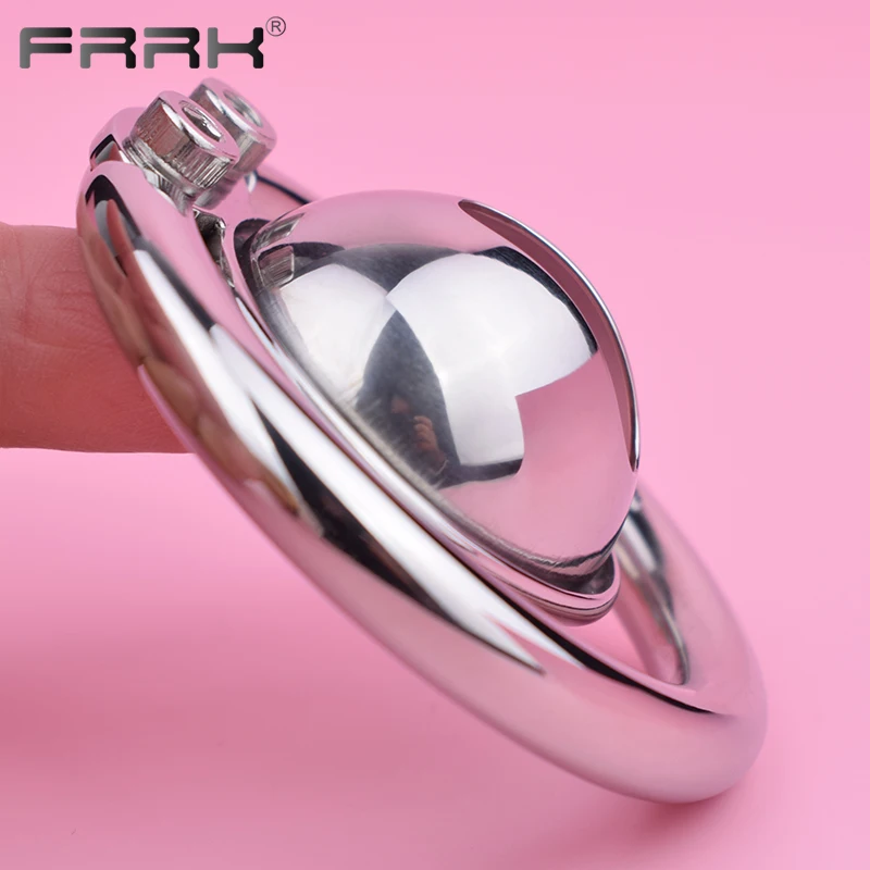 FRRK Negative Small Chastity Cage with Urination Opening Metal Penis Ring Allen Key Lock Cock BDSM Adults Sex Toys for Men