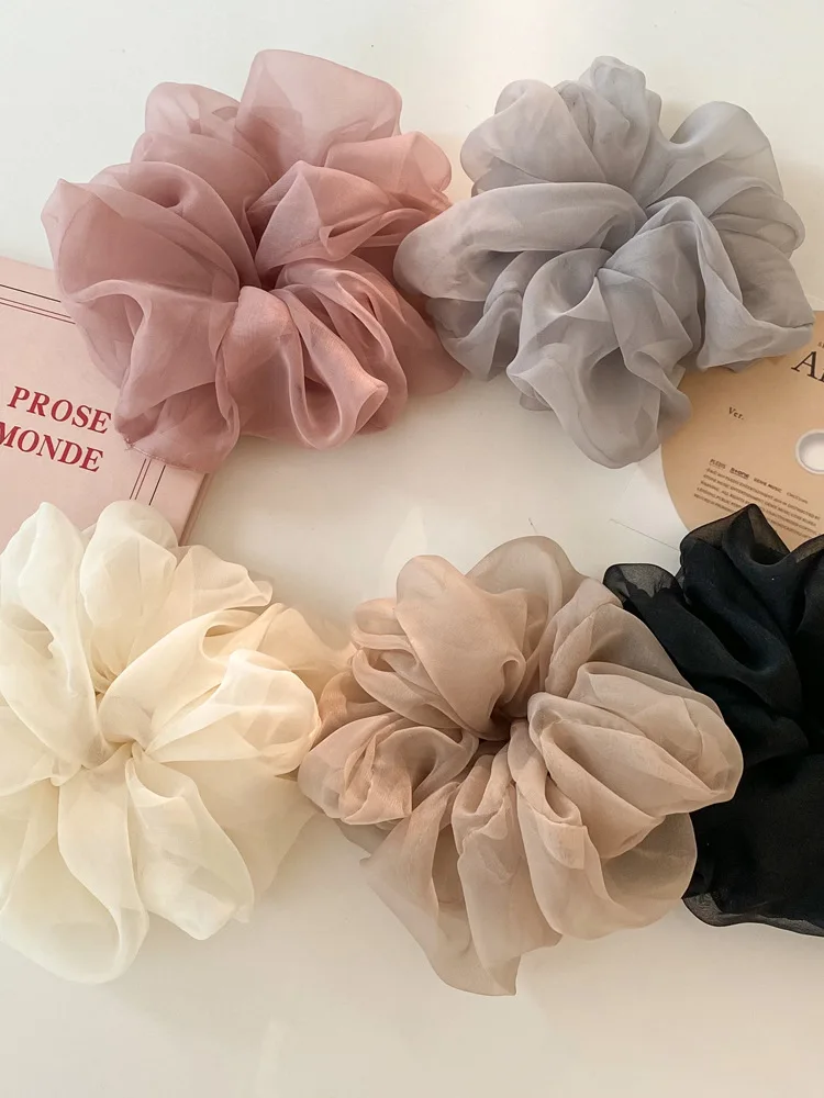 Woman Large Solid Color Chiffon Scrunchies Girls Sweet Rubber Band Lady Hair Accessories Hair Ties Ponytail Holders Ornaments