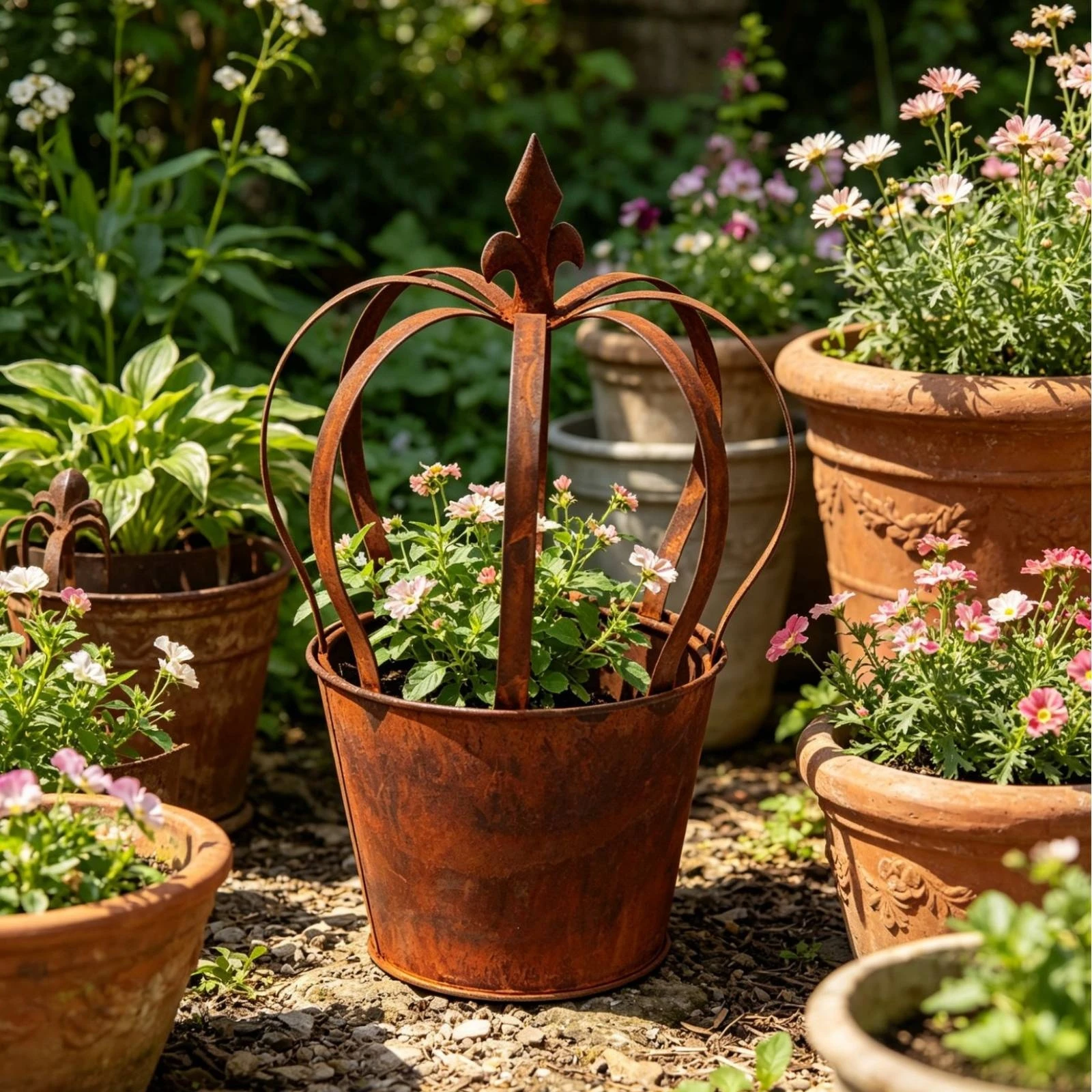 Weathered Crown Planter Rust Finish Iron Planter Plant Holder Farmhouse Aesthetic Decor Piece Indoor Outdoor Use for Patio