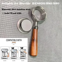 Coffee Bottomless Naked Portafilter 58MM Coffee Machine Filter Holder Espresso Handle Soild Wood For Breville BES920/980/990