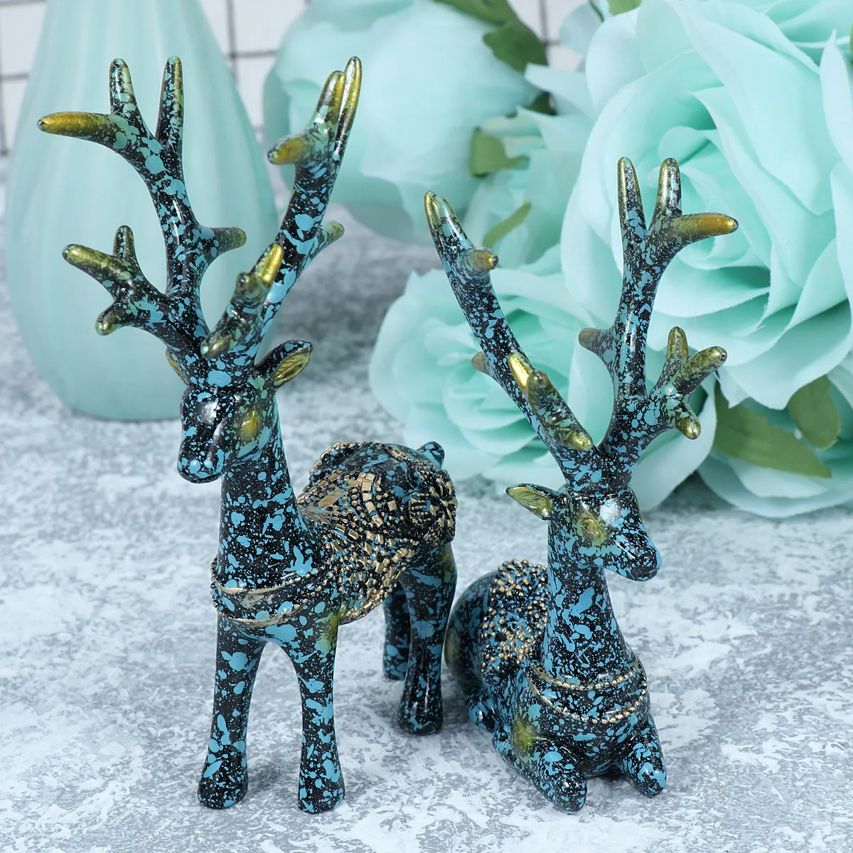 

Cute Deer Tabletop Decor Bedroom Animal Car Ornament Home Figurines Ornaments for The Figure Living Sculpture