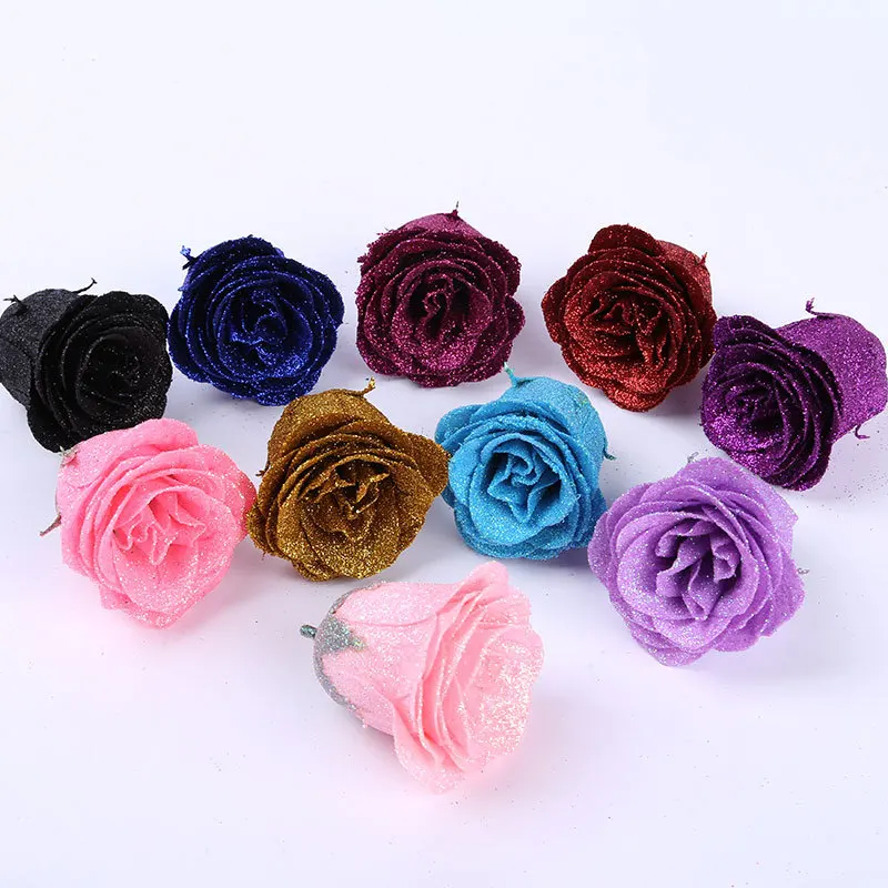 

30Pcs Crystal Glitter Rose Red Red Pink Gold Artificial Rose Flower Bouquet Bride Party Wedding Party Decoration Fake Bouquet