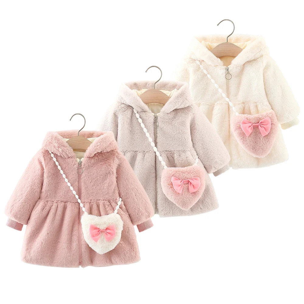 Winter Newborn Girls Long Sleeve Fur Cotton Coat Hooded Thickened Baby Coat Children\'s Fashion Baby Clothing Free Bag