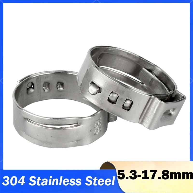 Hose Clamps Single Ear Stepless 5.3mm-17.8mm 304 Stainless Steel Hose Clamps Cinch Clamp Rings for Hose Pipe Clamp Tools