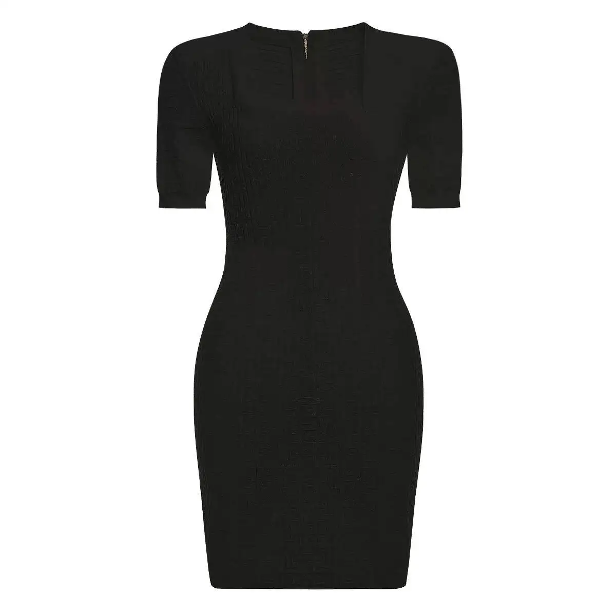 LEOSOXS Sukienki dzianinowe z krótkim rękawem, kwadratowy dekolt, seksowna sukienka, letnia odzież damska 2025, krótkie sukienki biurowe z zamkiem błyskawicznym z tyłu