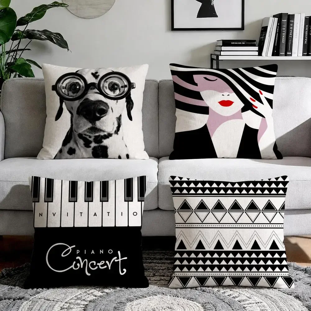 Nordic style black and white Cushion Cover Natural Breathable Durable Linen Printed Decor Pillow Case Sofa Bedroom
