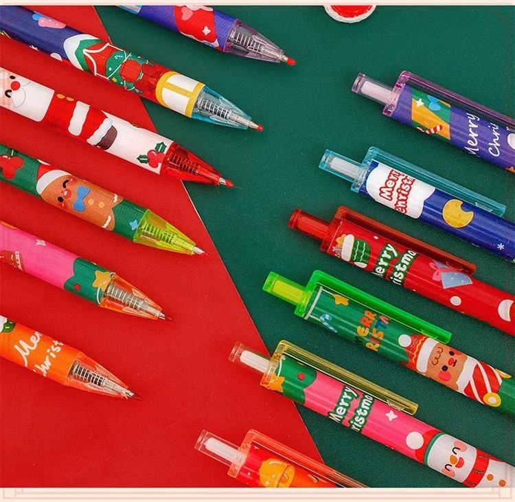 24 Pcs Wholesale Christmas Press Gel Pens with Cartoon Design, Perfect Gift for Students and Kids