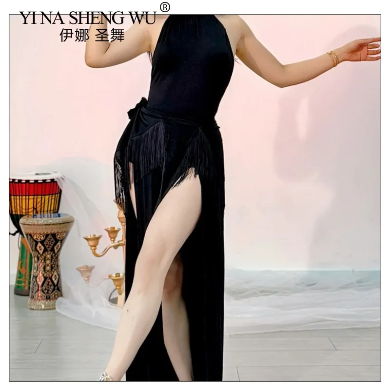 여성용 벨리댄스 연습복 모달 백리스 드레스 하이 슬릿 슬림 핏 섹시 댄스 드레스 여성 댄서 훈련복