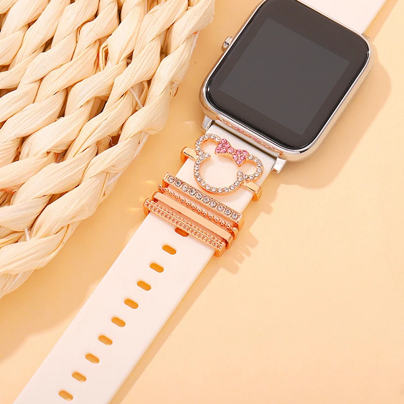 1Set Decoration For Apple Watch Band Decorative Charms Cartoon Versatile Watch Band Diamond Jewelry Silicone Strap Accessories