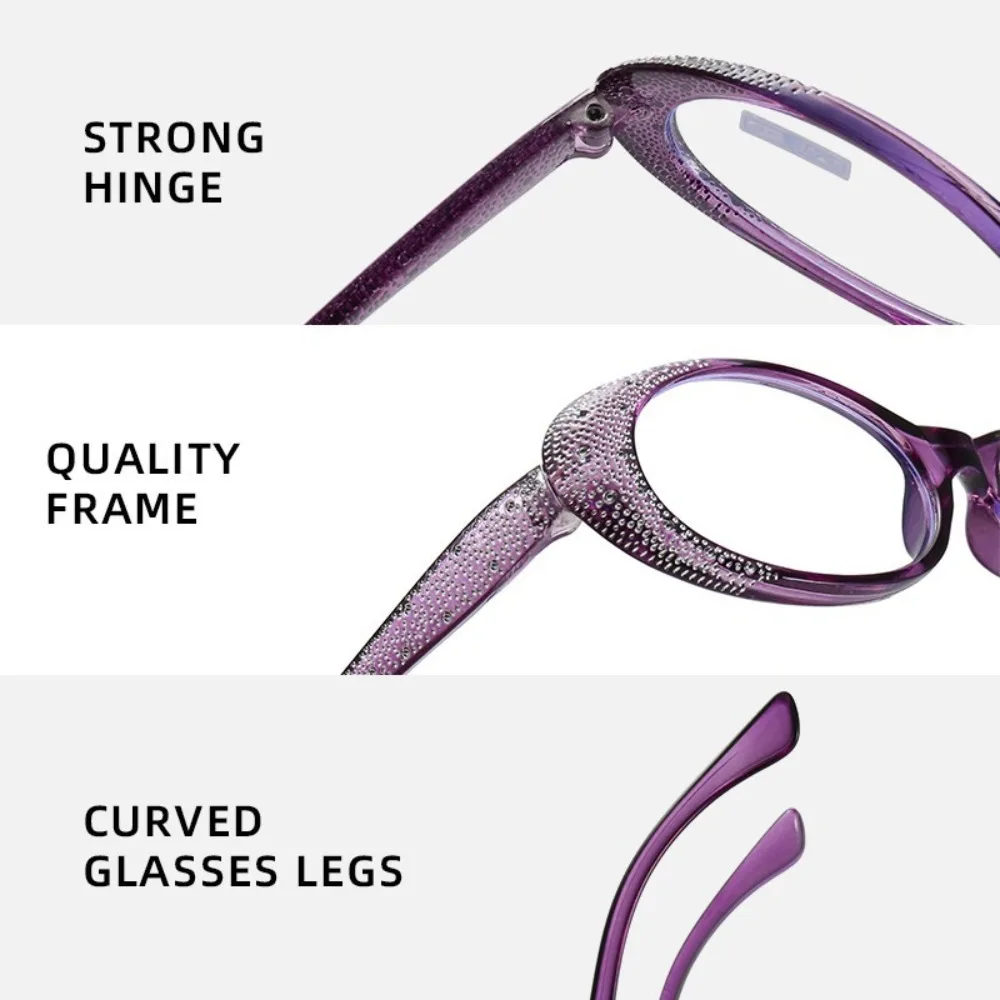 Spectacle Lens Power 0 +100 To +400 Anti Blue-ray Presbyopia Glasses Lightweight Rhinestone Farsightedness Reading Glasses Oval