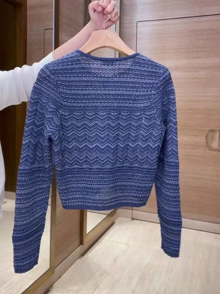 صيف جديد موضة مزاجه الأزرق شريط فستان منسوج المرأة أنيقة الجوف خارج س الرقبة ضئيلة أكمام محبوك رداء الإناث 2025 #2