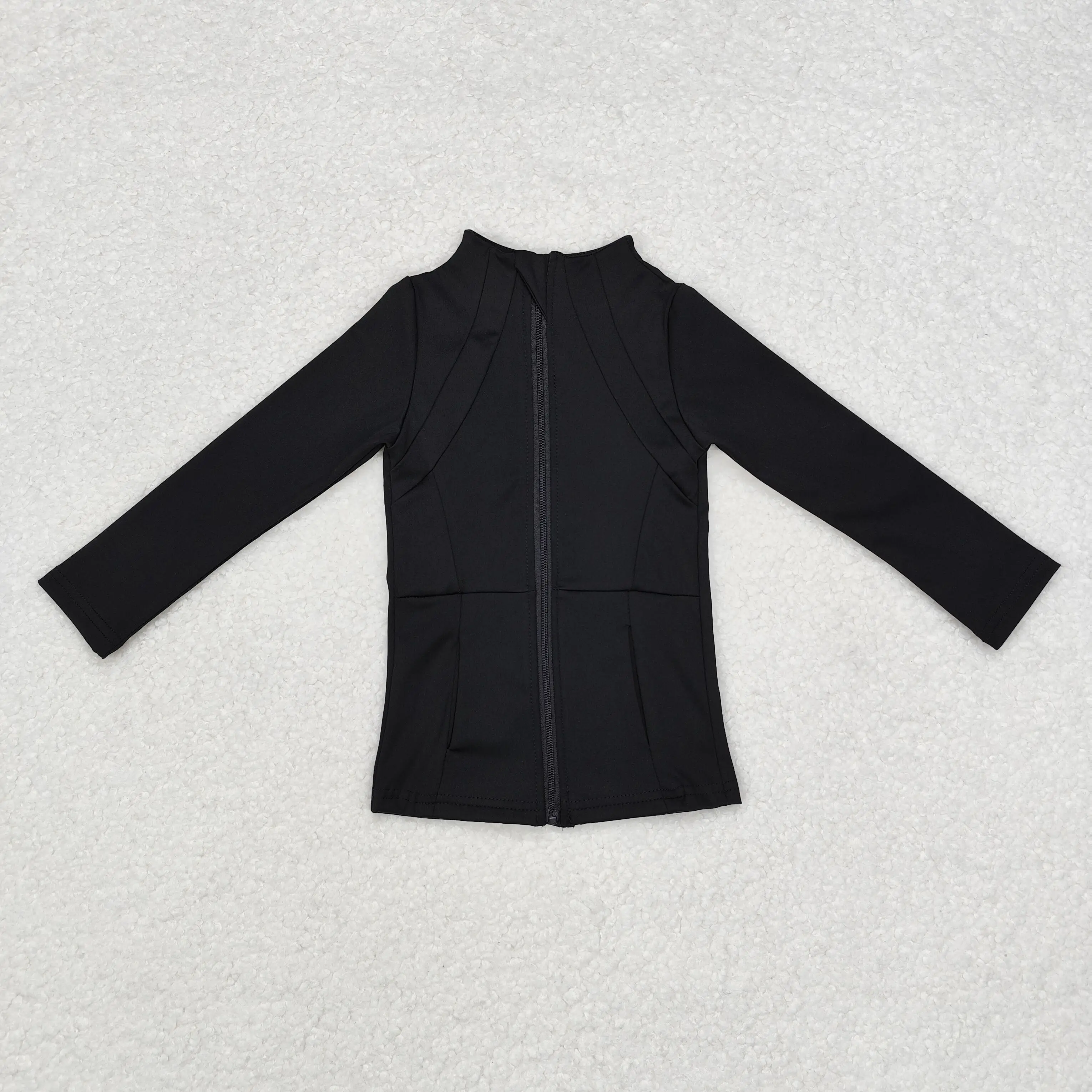 

GT0685 Wholesale baby girl clothes Black yoga suit zipper long-sleeved top Summer Boutique kids clothes girl top