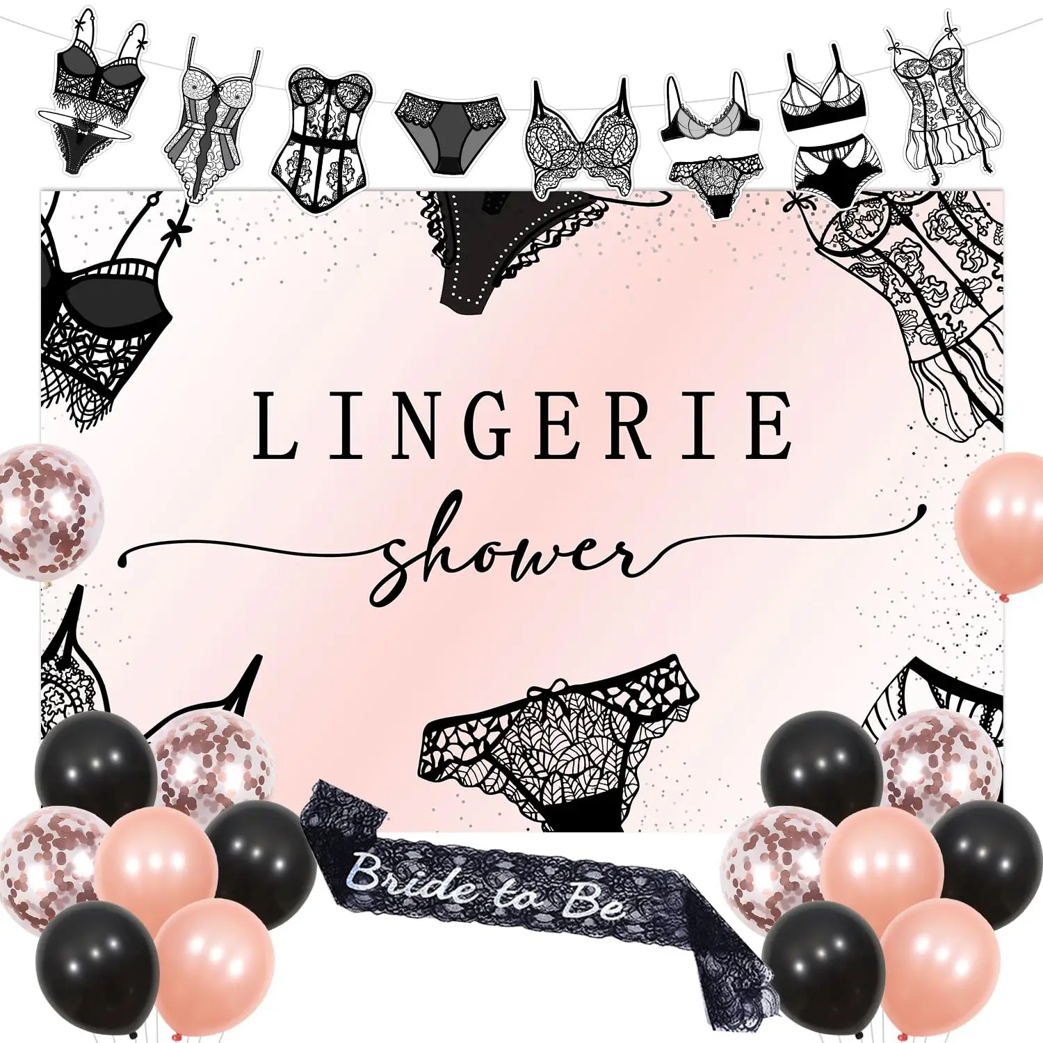Kreat4joy Lingerie Party Decorations, Bras and Panties Backdrop Banner Underwear Bridal Shower Lace Bride to Be Sash