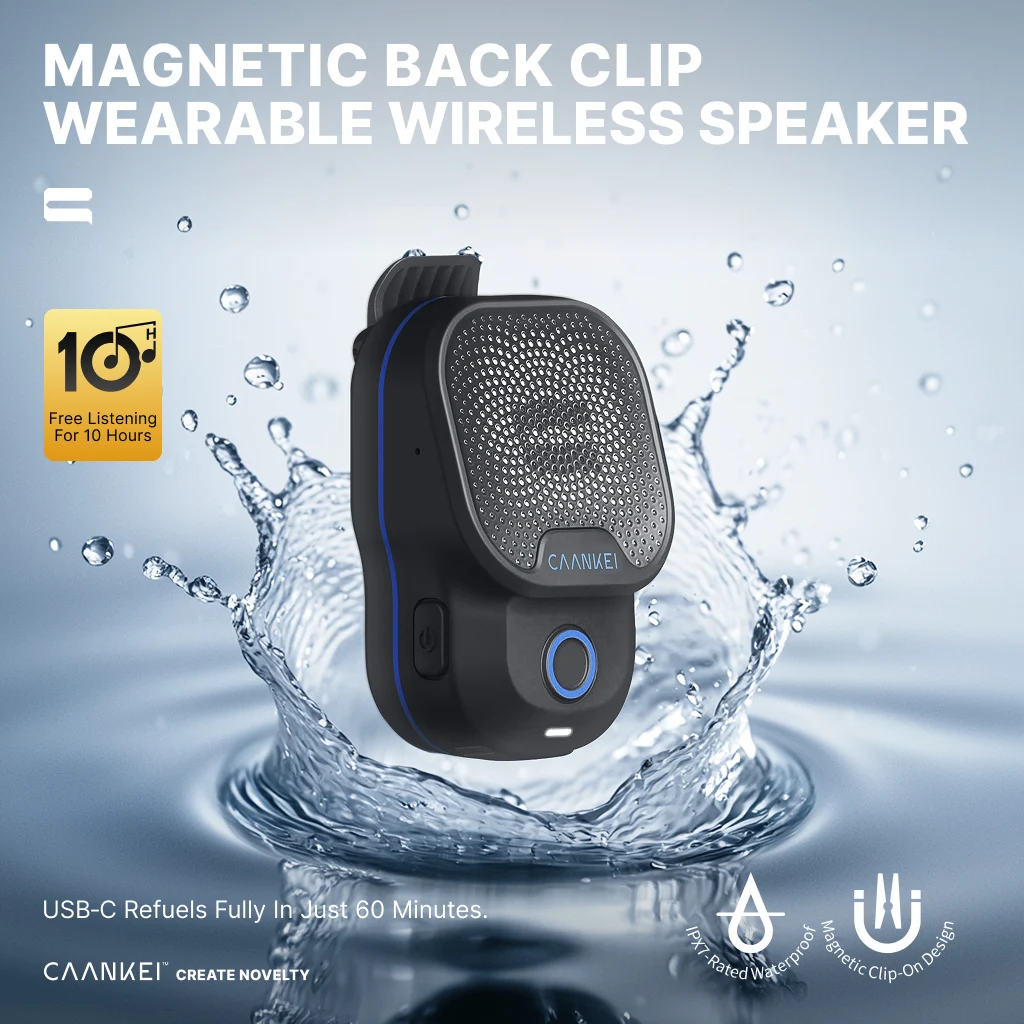 Wearable Bluetooth Speaker IPX7 Waterproof Portable Speakers Sports Microphone Speaker Clip-On Mini Sound Box Free Calls/Music