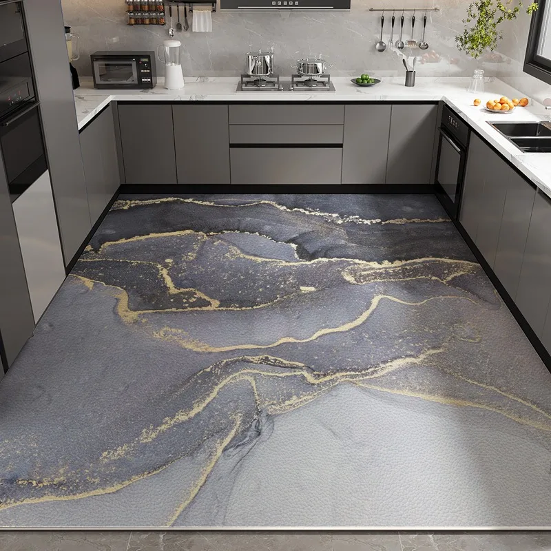 

Kitchen Floor Mat Waterproof Non-slip Oil-resistant Leather Carpet PVC Large Size Imitation Marble Geometric Rug Home Decora Mat