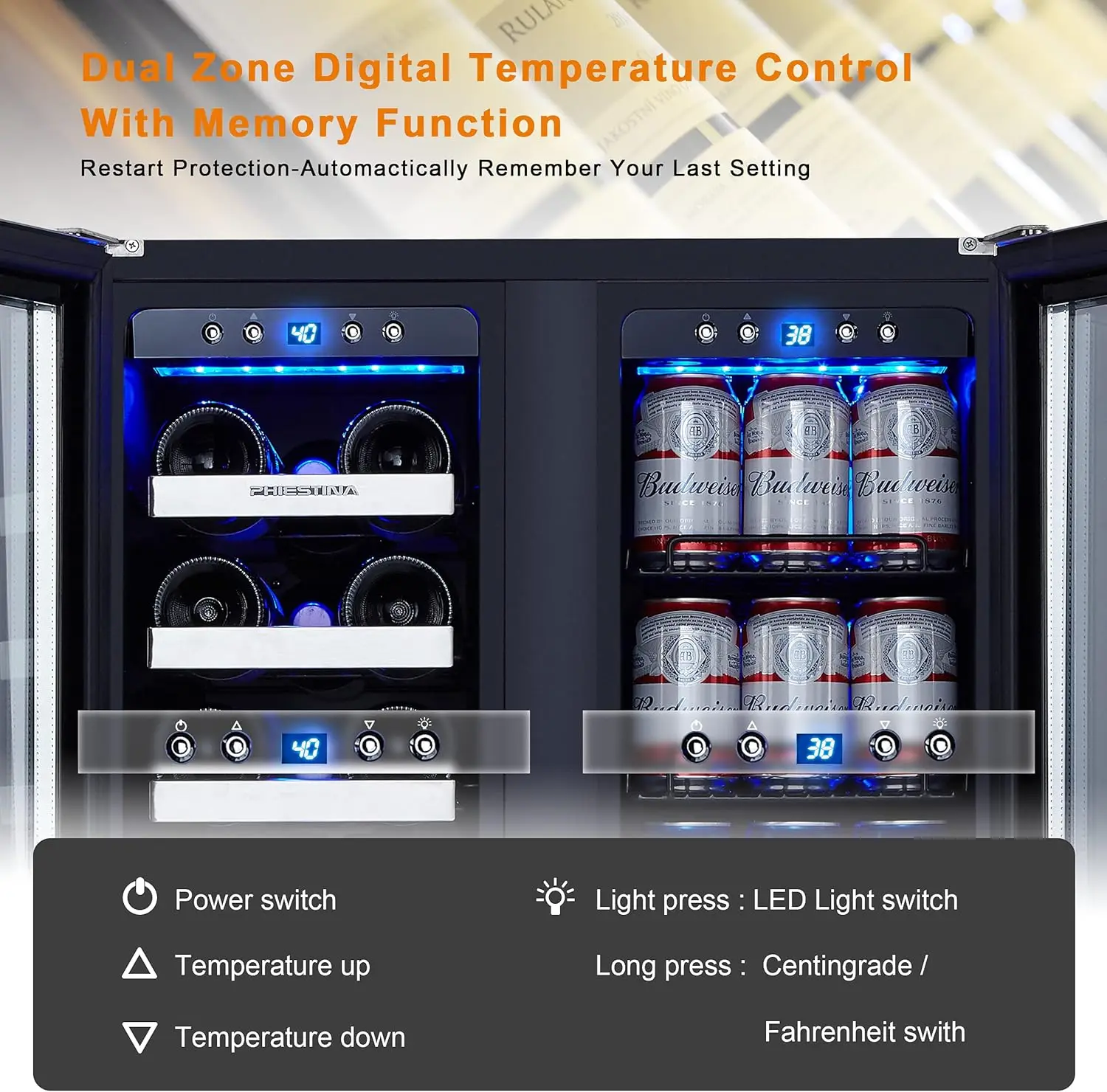 Refrigerator, 24’’ Wine Cooler- 20 Bottles&78 Cans, Built-in/Freestanding Dual Zone Wine Fridge