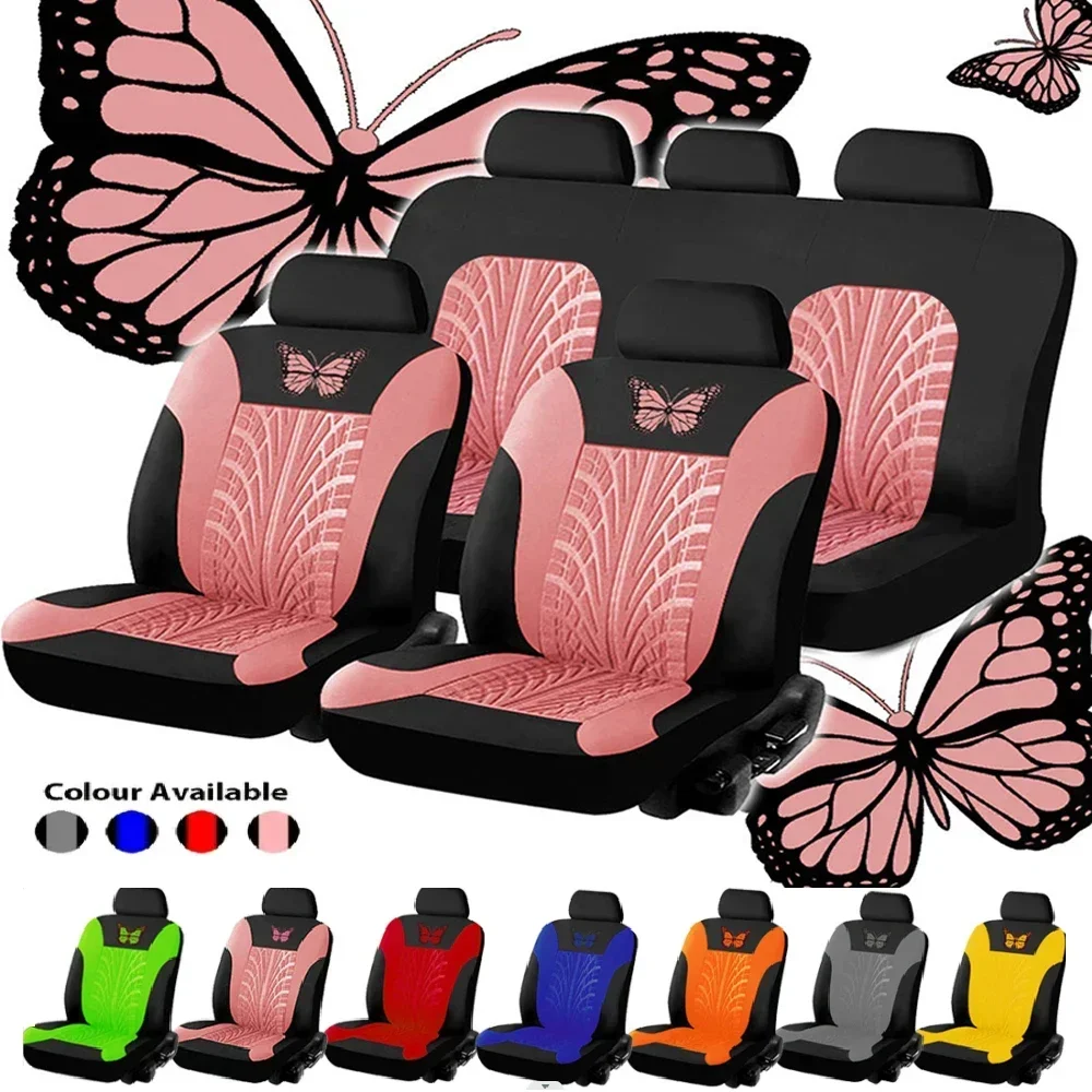 

Car Seat Cover Full Set, Universal Butterfly Pattern Embroidery Auto Seat Cover Set