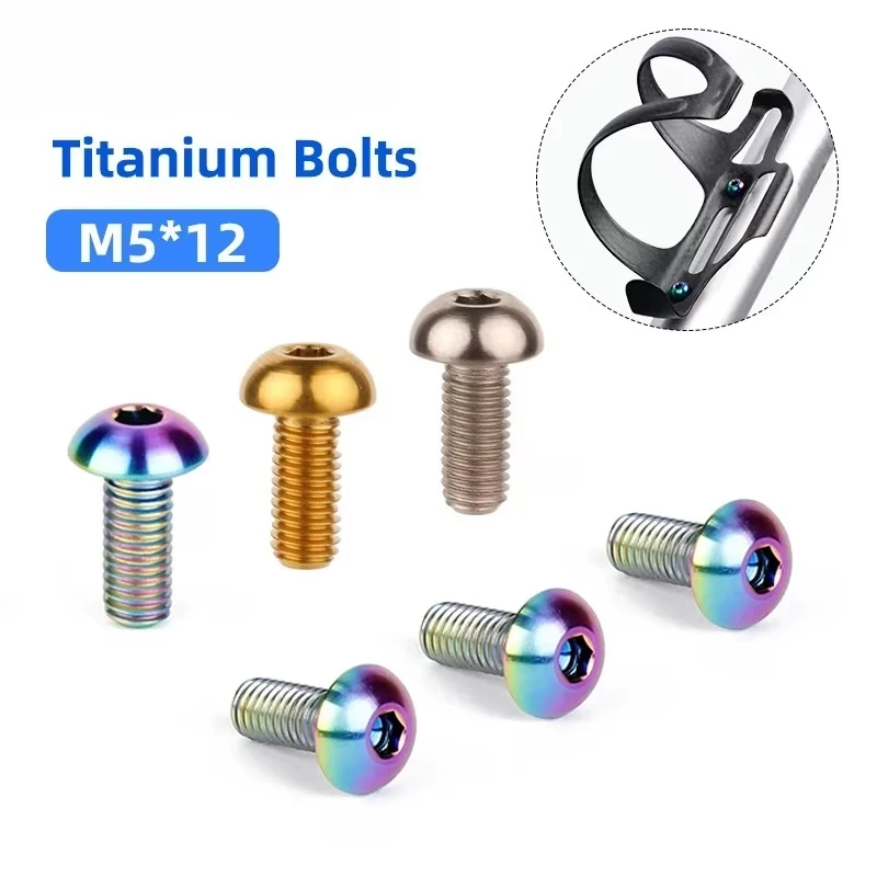 2/6Pcs M5x12mm Bicycle Bottle Cages Bolts Titanium TC4 Kettle Stand Fixing Screw 3mm Hex Head MTB Road Bike Fastening Parts