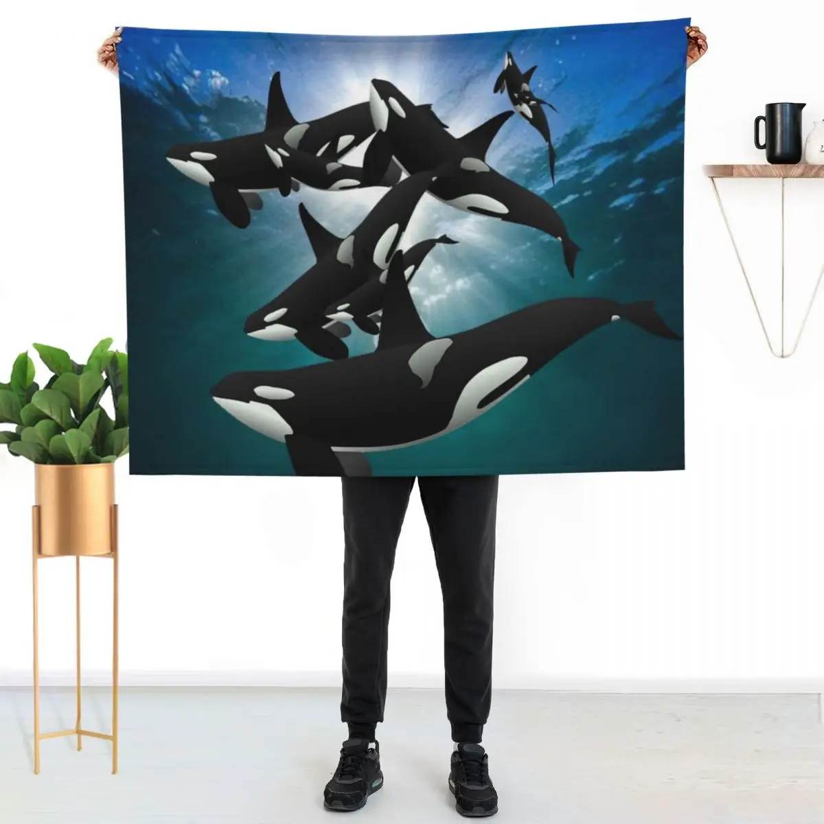 Ocean Orcas, Killer Whales and Calves Throw Blanket blankets ands Thins for winter Thin for babies Flannel Fabric Blankets