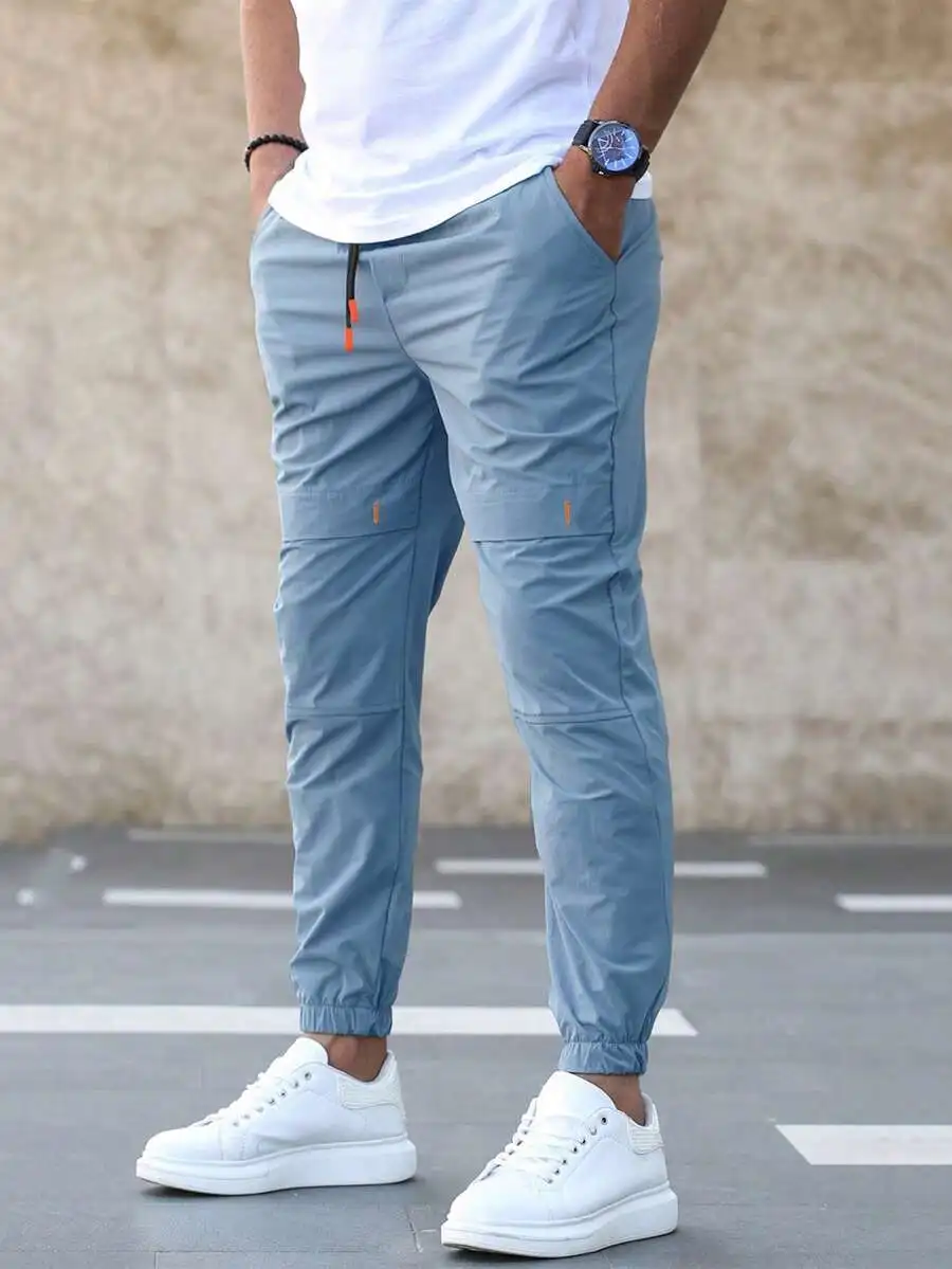 Manfinity Homme Men Solid Slant Pocket Drawstring Waist Pants, Fall