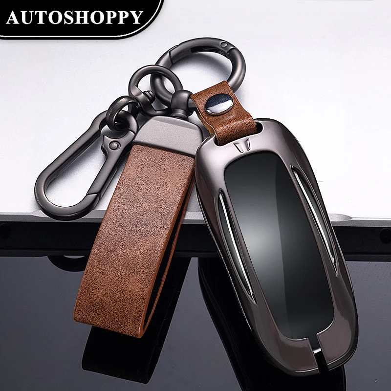 

Auto Key Bag Metal Zinc Alloy Car Remote Key Cover Case Shell Fob for Tesla Model 3/ Y Keychain Protector Accessories